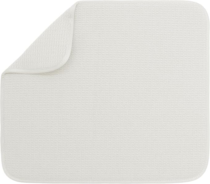 S&T INC. Dish Drying Mat, 16" x 18", Large, Cream | Absorbent Microfiber, Kitchen Counter Mat for Dishes, Utensils, Pots and Pans, Machine Washable