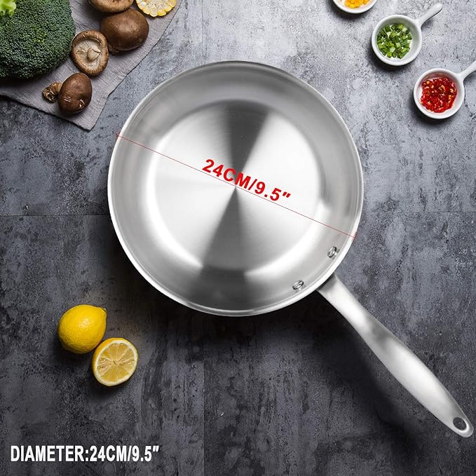 Duxtop Professional Stainless Steel Fry Pan, Induction Ready Cookware with Impact-bonded Technology, 9.5 Inches | Searing and Frying, Heavy Base Helps Deliver Consistent Heating, Stay-Cool Handle