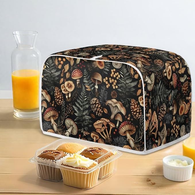 Vintage Mushroom Toaster Cover 2 Slice Dustproof Toaster Bread Maker Cover Small Kitchen Appliance Fingerprint Protection Kitchen Decor