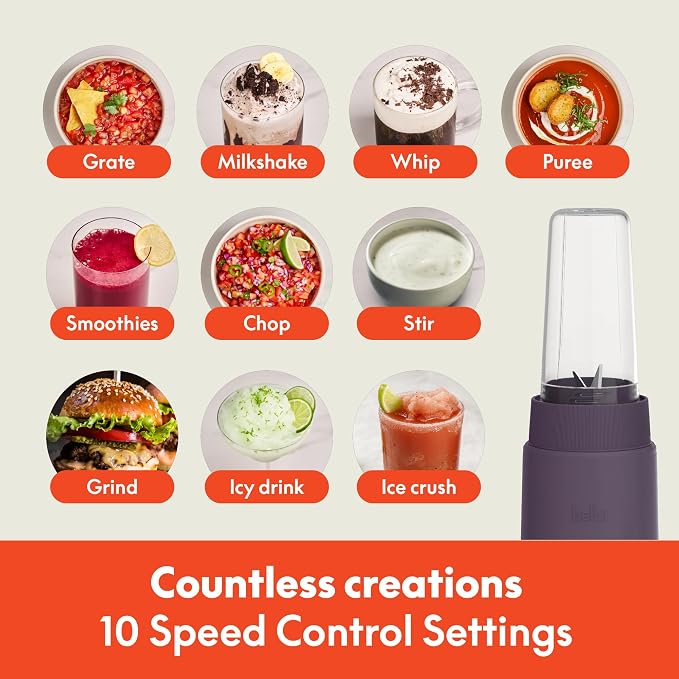 bella Rocket Blender 6-Piece Set with Stacking Cups, Plum