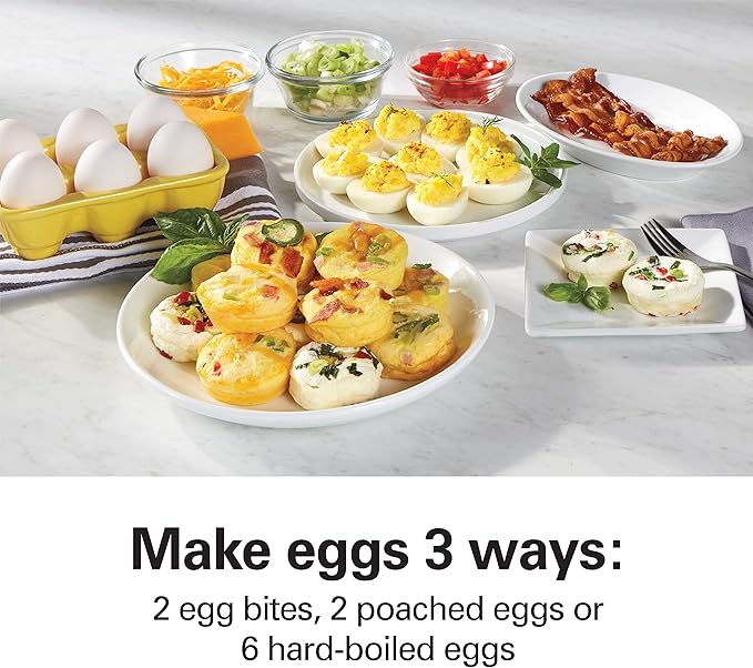 Hamilton Beach Egg Bite Maker & Electric Hard Boiled Egg Cooker | Sous Vide-Style Egg Bite Maker | Egg Poacher | Removable Nonstick Tray | Makes 2 in Under 10 Minutes | Teal | 25511MN
