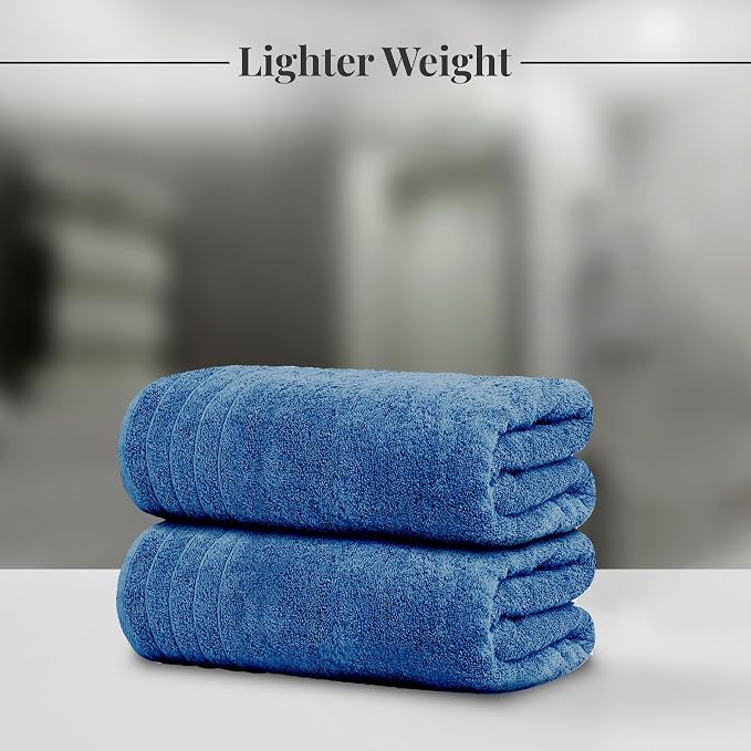 8 Piece Towel Set, 2 XL Bath, 2 Hand, 4 Washcloth, Blue | 100% Cotton, Lighter Weight, Quicker to Dry, Super Absorbent, Perfect for Bathroom
