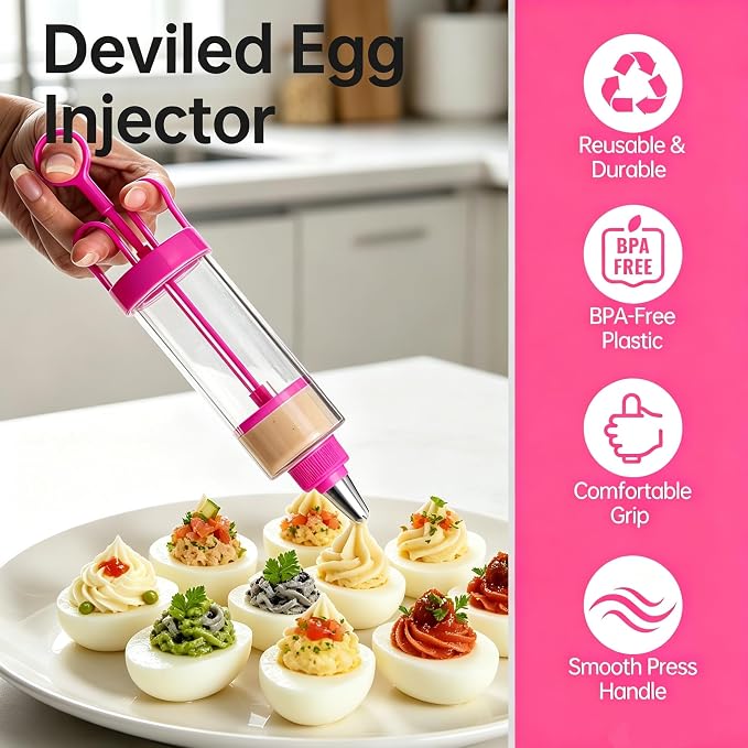 Deviled Egg Piping Tool, Devil Eggs Injector Pastry Filling Injector with 7 Stainless Steel Piping Tips, Deviled Egg Filler Tool for Egg Decorator Baking Tools for Decorating Icing Cupcake for Parties