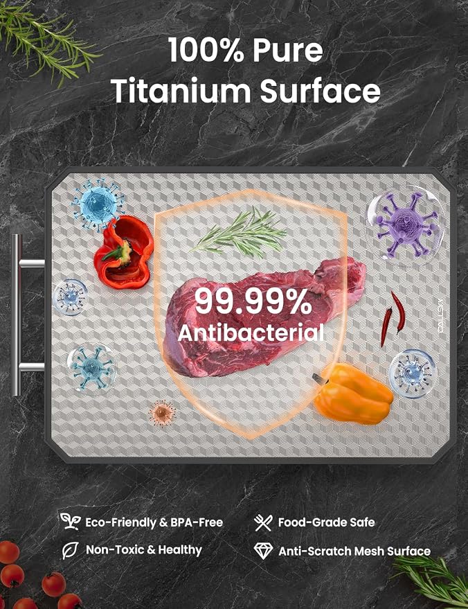 Cutting Board for Kitchen, Non Toxic Titanium Cutting Board, Double-Sided Metal Chopping Board with Juice Groove, Cutting Boards for Meat, Vegetables and Fruits, Dishwasher Safe Large 16”×11”