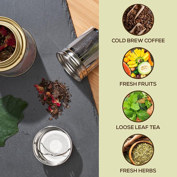 LeafLife Premium Bamboo Tea Tumbler with Infuser for Loose Leaf Tea | Insulated Coffee Bottle, Stainless Steel Gift Set, Leakproof Travel Mug, 12oz
