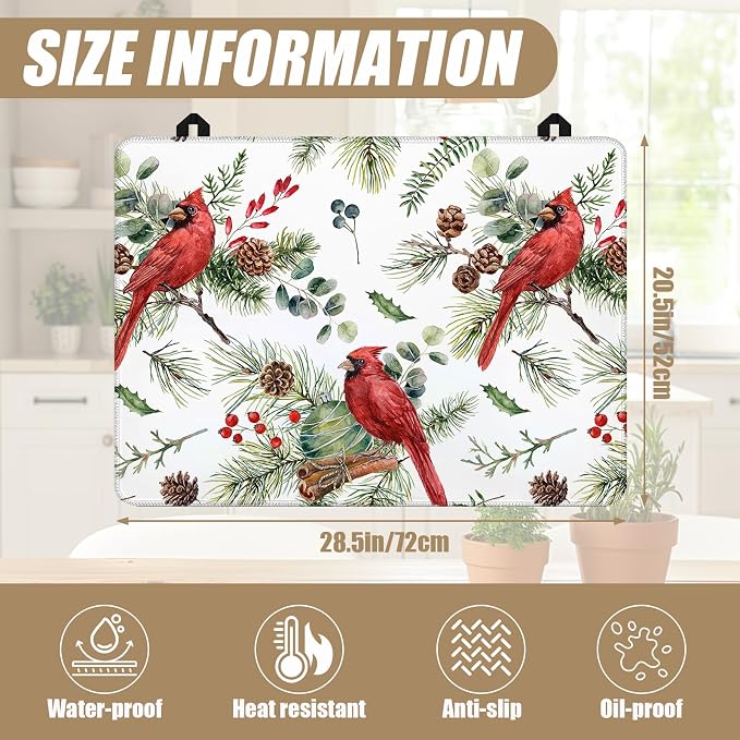 Red Cardinal Stove Top Covers for Electric Stove, Berry Bird Electric Gas Stove Pad Heat Resistant Range Cooktop Protector for Home Decor Kitchen 28"x20"