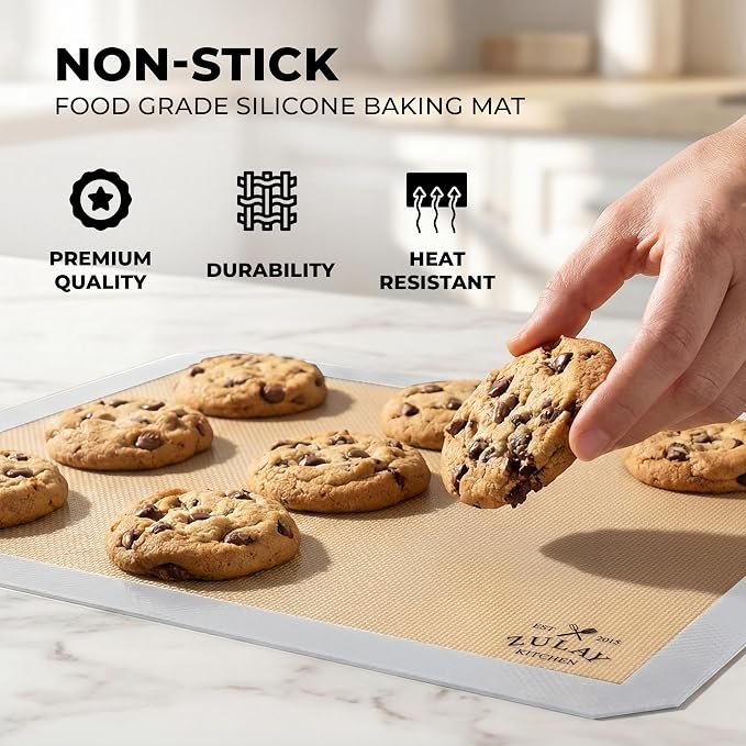 Zulay Kitchen Silicone Baking Mat 2 Pack – 16.5"×11.6" BPA-Free Reusable Baking Sheet, Heat Resistant 480°F – Non-Slip Border, Perfect for Cookies, Bread, Pastries & Oven Use - (Light Gray)