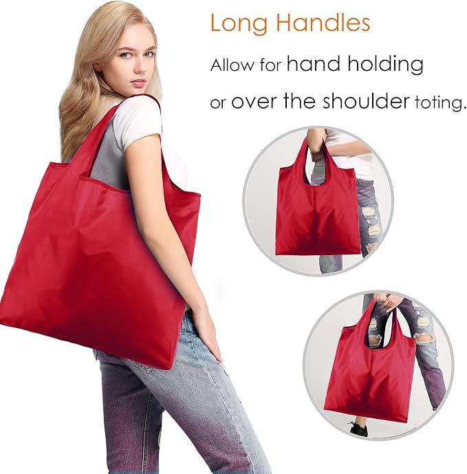 BeeGreen Christmas Red Reusable Grocery Bags Shopping Bags Bulk 10 Packs 50LBS X-Large Foldable-Machine Washable-Heavy Duty