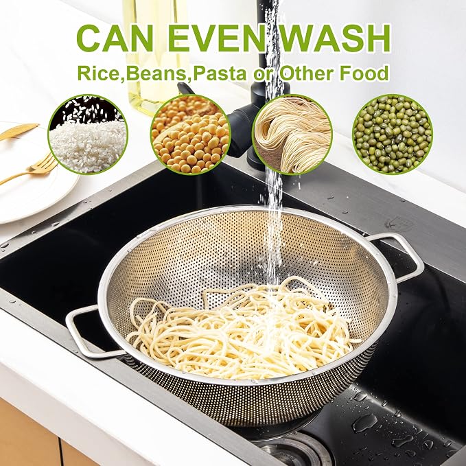 Gulex Colander Stainless Steel 5-Quart, Strainer Kitchen, Dishwasher Safe