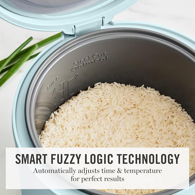 Martha Stewart 8 Cup Cooked (4 Cup Uncooked) Rice Cooker & Steamer, Blue | PFAS-Free Ceramic Nonstick Removable Pot, 9 Modes, Keep Warm, Steamer, White & Brown Rice, Quinoa, Grains, Oats, Easy Clean