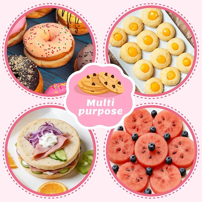 Nifogo Round Circle Cookie Cutter 5 Pcs | Biscuit Cutters, Sandwich Cutter, Stainless Steel & PP Plastic, 5 Different Sizes, for Baking Donut English Muffin Scones
