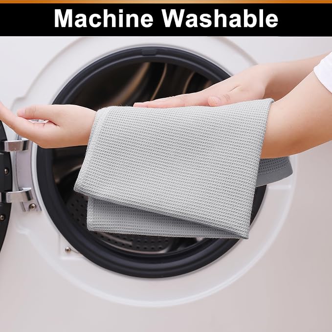 Homaxy 100% Cotton Waffle Weave Kitchen Towels, 6 Pack, Light Grey | Soft and Absorbent Dish Towels, 16 x 26 Inches Quick Dry Hand Towels