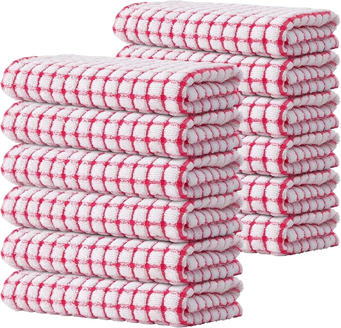 Kitinjoy Cotton 12 Pack Terry Kitchen Towels, Red | 16 x 25 Inches Super Soft and Absorbent Dish Towels, Quick Drying hand towels for kitchen Drying