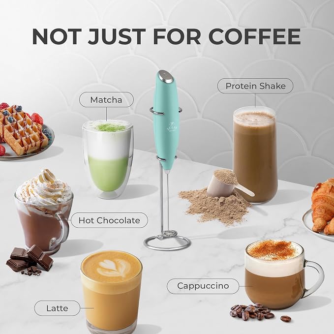 Zulay Kitchen Powerful Milk Frother Wand With Duracell Batteries - Ultra Fast Handheld Drink Mixer - Electric Whisk Foam Maker for Coffee, Lattes, Cappuccino & Matcha - Z1 Motor - Fresh Mint