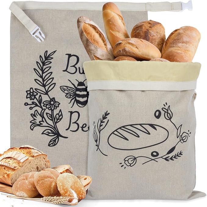 Reusable Beeswax Bread Bags for Homemade Bread & Sourdough, 2-Pack XL Airtight Food Storage Bags, Organic Cotton Linen Covers - Freezer-Friendly Freshness Preservation Keeps Fresh Longer