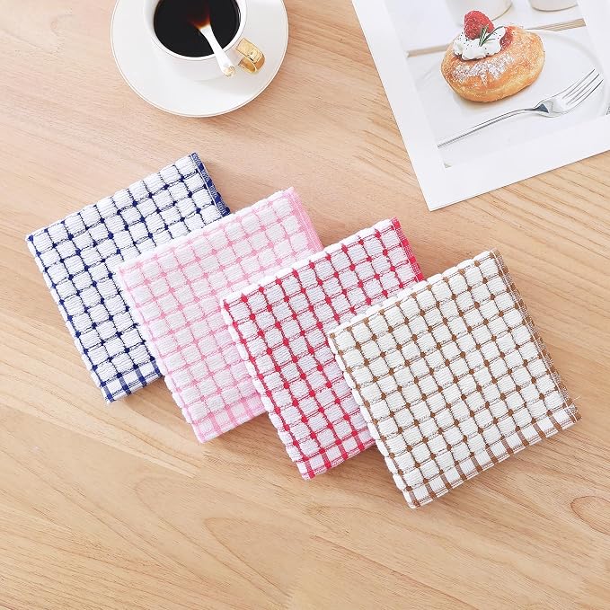 Kitinjoy Cotton 16 Pack Terry Kitchen Dish Cloths, Mix Colour | 12 x 12 Inches Super Soft and Absorbent Dish Rags, Quick Drying Dish towels for Washing Dishes