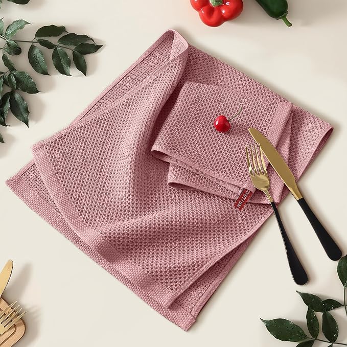 Kitinjoy 100% Cotton Waffle 4-Pack Kitchen Towels, 13" x 28", Dried Roses | Super Soft, Ultra-Absorbent, Fast Drying, lightweight, Quick Drying Kitchen Hand Towels