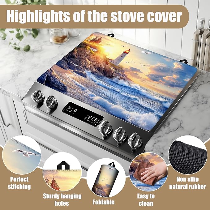 lighthouse Stove Top Covers for Electric Stove, Electric Gas Stove Pad Heat Resistant Range Cooktop Protector for Home Decor Kitchen 28"x20"