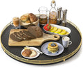 Oroyutor 18" Oak Wooden Lazy Susan Turntable for Dining Table, Large Round Lazy Susans Organizer for Kitchen Countertop, Tabletop 360°Rotating Tray for Spice Organization Gold Black Home Decor