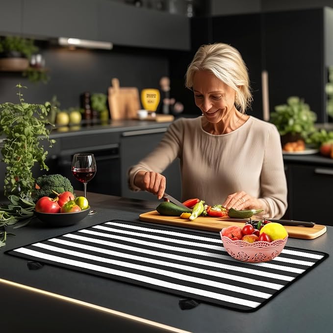 Black and White Striped Stove Top Covers for Electric Stove Geometric Stripe Simple Classic Glass Top Gas Stove Pad Heat Resistant Range Cooktop Mat for Kitchen 28"x20"