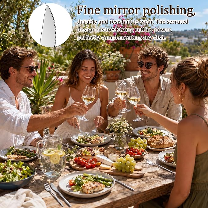 Nuenen 100 Pieces Stainless Steel forks and knives Dinner Flatware Set Tableware Cutlery for Butter Kitchen Restaurant, Dishwasher Safe (Silver,8.8 Inches，8.4 Inches,Portugal)