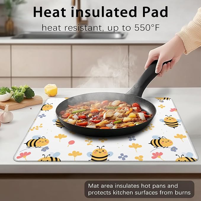Cute Honey Bees Stove Top Cover for Electric Stove,Heat Resistant Glass Cooktop Cover,Multipurpose Stove/Counter/Washer Top Protector,Dishwasher Safe Rubber (28x 20)