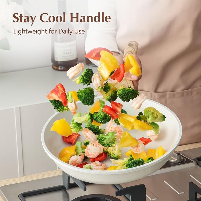 SENSARTE 9.5Inch Nonstick Ceramic Frying Pan with Lid, PFAS/PTFE/PFOA Free | Ceramic Omelette Pan Skillet, Healthy Non-toxic Chef's Pan, Induction Compatible Pan, Heat Resistant Handle