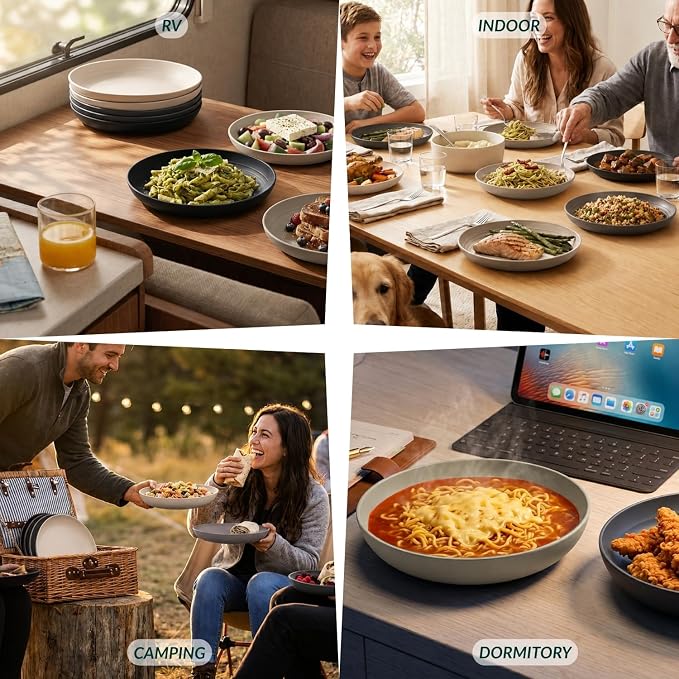 Wheat Straw Plates Set of 8, Reusable Lightweight and Unbreakable 9 inch Plates, Premium Microwave and Dishwasher Safe Plates for Kitchen, Camping, Picnic, Party - GreyStone
