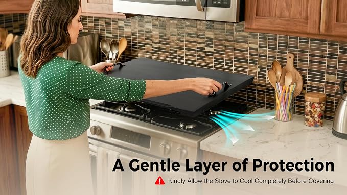 Gaialoop Noodle Board Stove Cover for Gas Stove with Handles, Black Acacia | Black Acacia wood stovetop cover adds counter space, hides stains, elevates your kitchen, and protects most 30" gas stoves