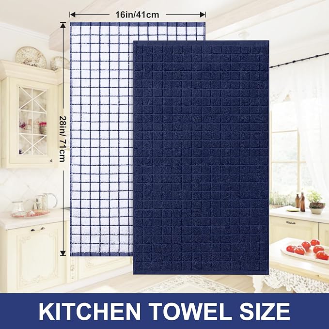 Homaxy Large Premium Cotton Kitchen Towels 16"x 28", 4 Pack, Dusty Blue | Natural Ring Spun 390 GSM Dish Towels, Super Absorbent Terry Kitchen Hand Towels, Soft Tea Towels with Hanging Loop
