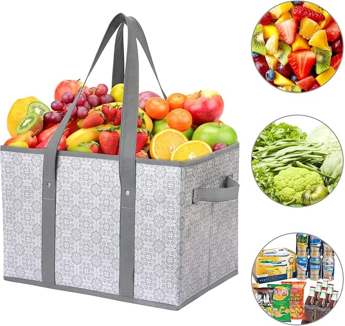 Reusable Grocery Bags 3 Pack, Foldable & Water Resistant Shopping Bags | Large Grocery Tote Bag Water Resistant Shopping Bags Foldable Grocery Bag for Clothes,Shoes and Picnic