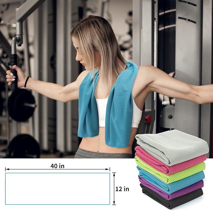 YESLIFE Cooling Towels, 6-Pack 40"x12", Multicolor | Microfiber gym towels, soft breathable neck wrap, cooling towel for yoga running sport camping, Multicolor, 6-pack