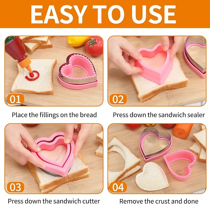BakingWorld Sandwich Cutter and Sealer Set,14 Pcs Sandwich Maker Bread Cutters DIY Cookie Cutters Fruit Vegetable Cutter Shapes for Kids Boys & Girls Bento Lunch Box with 16 pcs Animal Food Picks