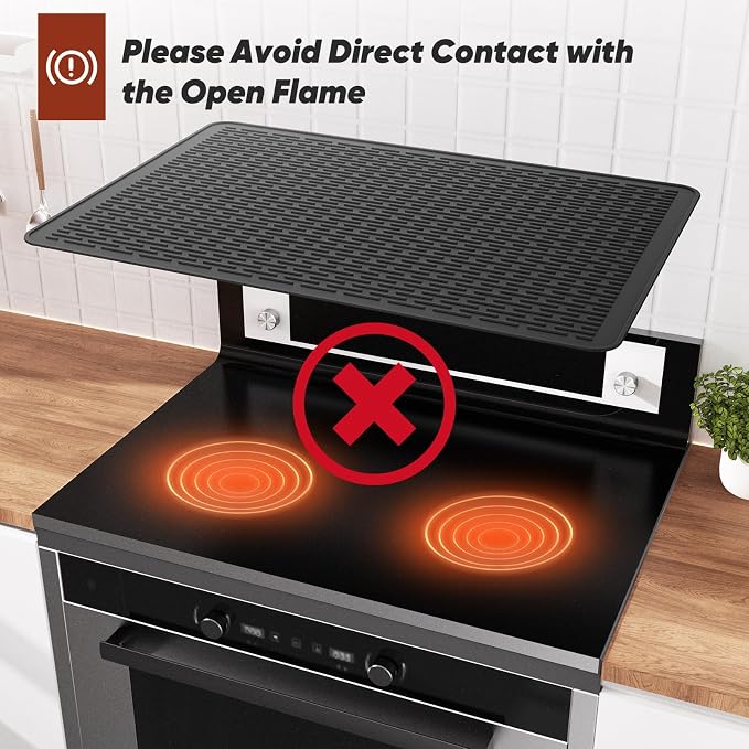 Stove Top Covers for Electric Stove, Glass Cooktop Protector 28''L x 20''W | Waterproof Foldable Anti-Slip Heat Resistant Induction Silicone Stove Mat, Camper RV Stovetop Cover, Kitchen Dish Drying Mat