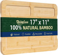 Heimlove Extra Large Bamboo Cutting Board, 17" x 11" Cutting Boards for Kitchen Charcuterie Boards with Juice Groove and Handles, Chopping Board for Meat, Vegetables and Cheese