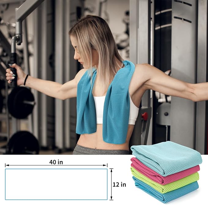 YESLIFE Cooling Towels, 4-Pack 40"x12", Multicolor Set J | Microfiber gym towels, soft breathable neck wrap, cooling towel for yoga running sport camping, Multicolor, 4-pack