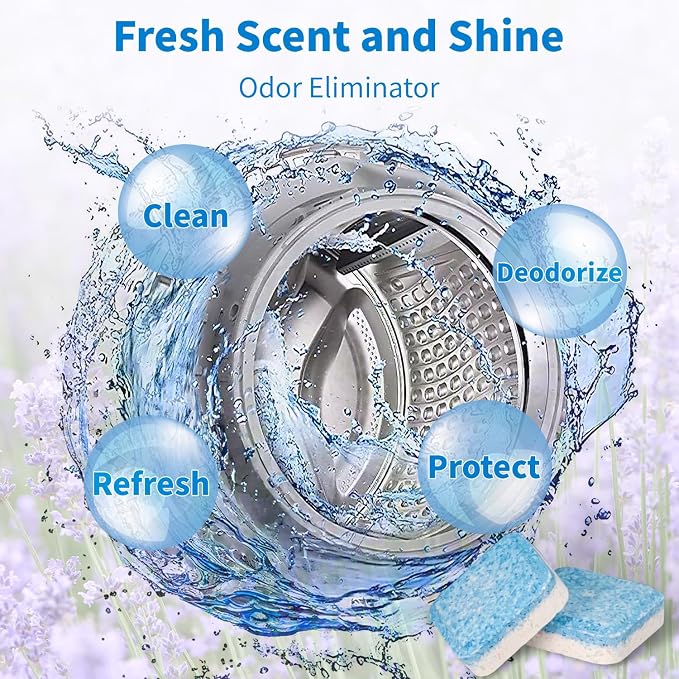 Washing Machine Cleaner Tablets - 24 Pack for Year-Round Deep Clean of Washer Machine, Suitable for HE, Top Load & Front Load Washer Cleaner, Grime & Build-Up, Septic Safe,Eco-Friendly