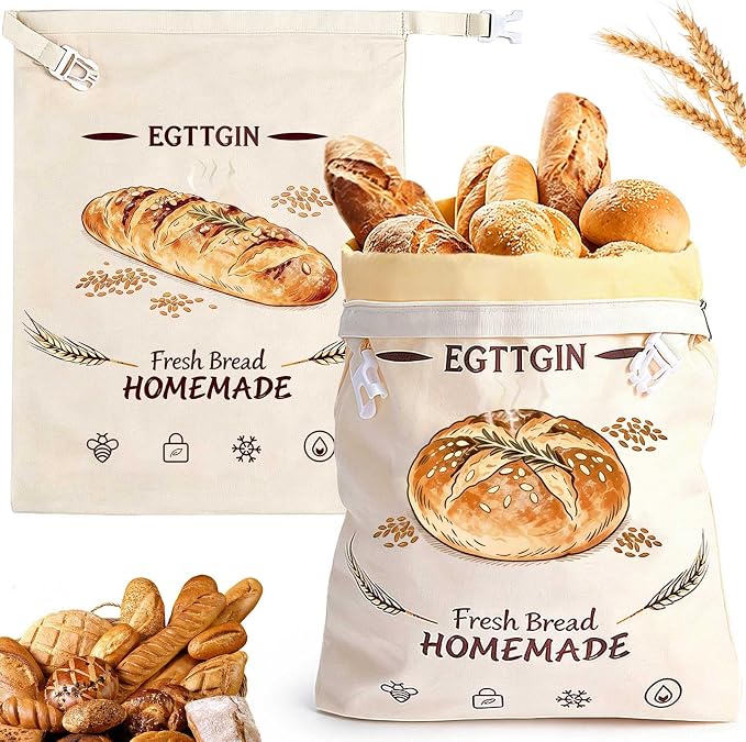 Zippered Beeswax Bread Bags, XL 17"x13" Reusable Organic Cotton Cloth Storage Bags for Homemade Sourdough Loaves, Fresh-Keeping, Freezer-Safe & Eco-Friendly (2 Pack)