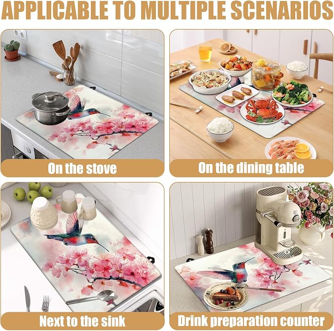 HummingBird Cherry Blossom Stove Top Covers for Electric Stove, Spring Flower Electric Gas Stove Pad Heat Resistant Range Cooktop Protector for Home Decor Kitchen 28"x20"