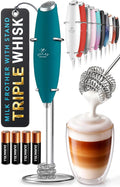 Zulay Kitchen Powerful Milk Frother Wand With Duracell Batteries - Ultra Fast Handheld Drink Mixer - Electric Whisk Foam Maker for Coffee, Lattes, Cappuccino & Matcha - Triple Whisk - Reign Emerald