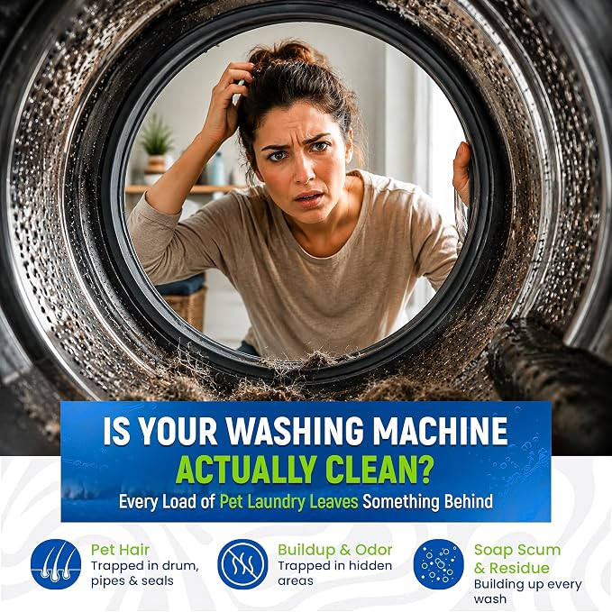 True Fresh Deep Clean Washing Machine Cleaner Enzyme Pet Hair Dissolver | Formulated for Pet Owners Neutralizes Dog & Cat Urine Odors HE, Front & Top Load Washer Compatible, Unscented, 24 Tablets