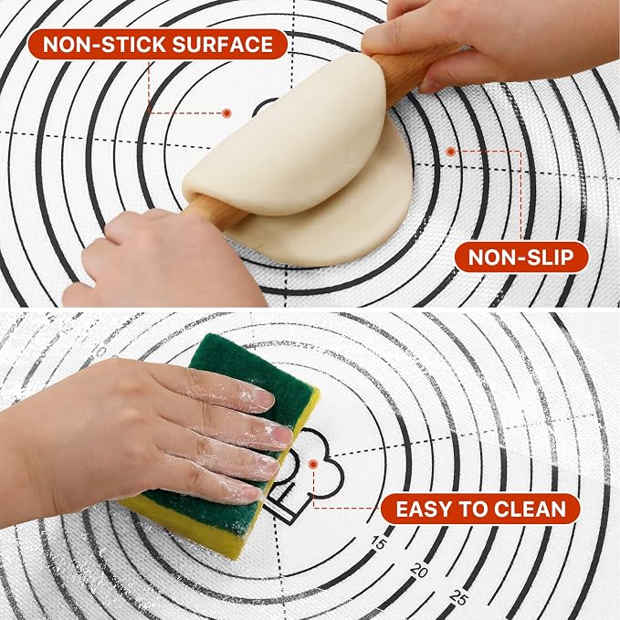 DANIA & DEAN 26"x16" Large Durable Silicone Baking Mat for Pastry and Bread | Non-Slip & Non-Stick Mat with Measurements, for Pizza, Pie Crust, Dough Rolling, Pasta & Sourdough, Reusable Counter Sheet