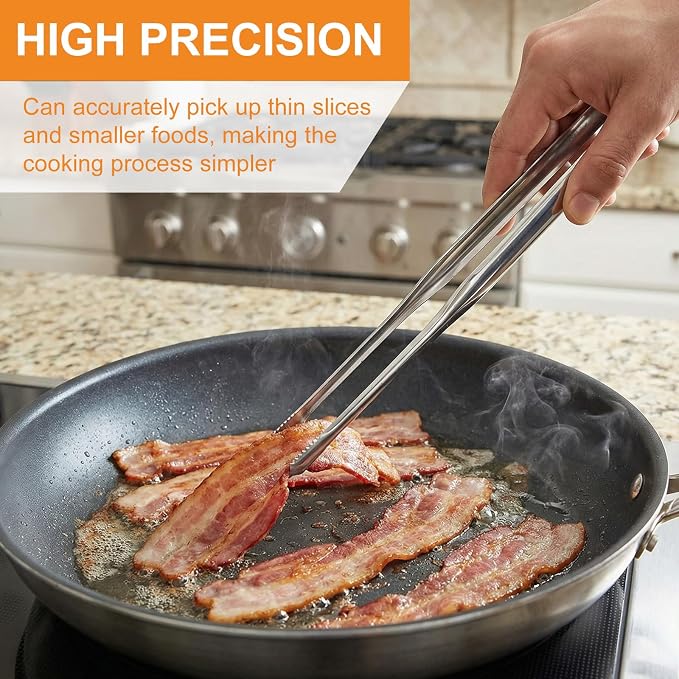 Stainless Steel Kitchen Tongs 2 Set, Non-Slip Serrated Tips, One-Piece Metal Cooking Tongs for Grilling, Plating, BBQ & Baking (11.5” & 13.5”)
