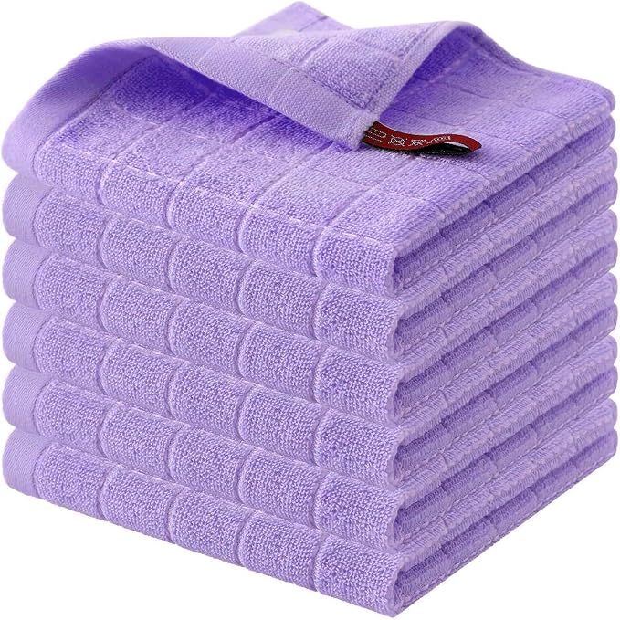 Homaxy 100% Cotton Terry Kitchen Dish Cloths, 6 Pack, Lavender | Ultra Soft and Absorbent, Suitable for Drying and Washing Dishes