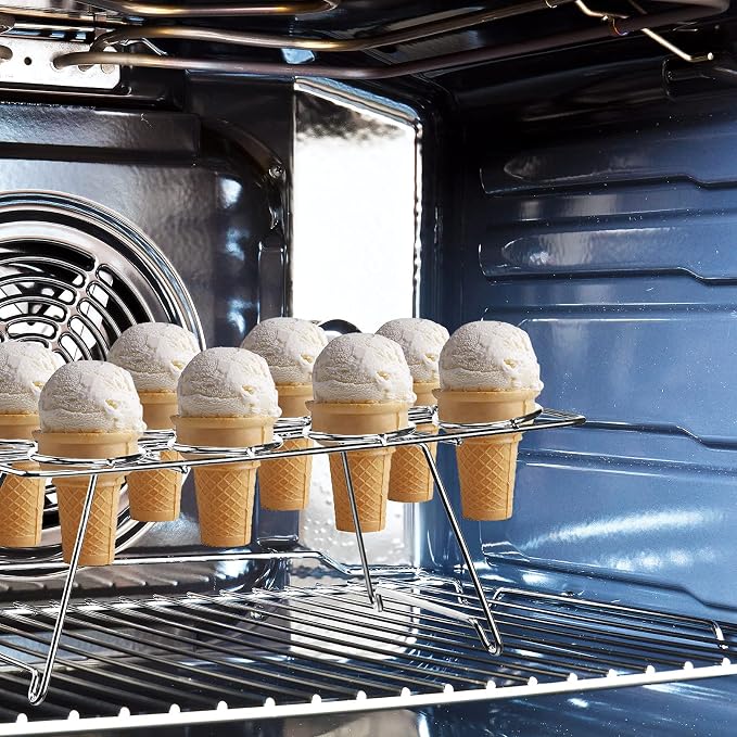 Patelai 2 Pack Ice Cream Cone Baking Racks 12-cavity Cupcake Cone Holders Cupcakes Display Stands Cooling Racks for Home Kitchen Baking Cooking Ice Cream Tools Supplies(Silver)