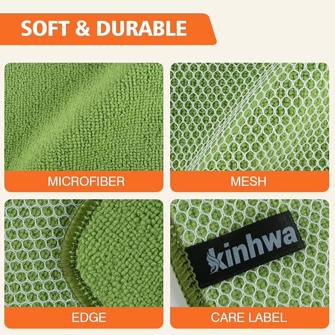 Dish Cloths for Washing Dishes with Scrub Side, Microfiber Dish Rags | Dual-sided microfiber dish cloths with scrubber for stuck-on food, quick dry kitchen washcloths 9 Pack, 12" x 12 Inch Green