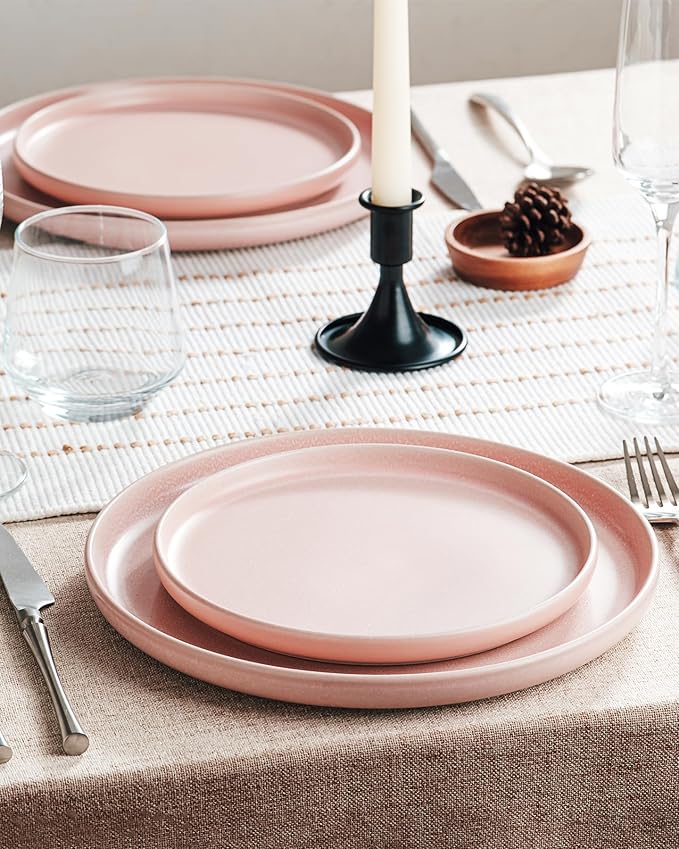 Famiware Milkyway 12-Piece Stoneware Dinnerware Set, Light Pink | Plates and Bowls for 4, Reactive Glaze Dish Set, Microwave & Dishwasher Safe, Chip & Scratch Resistant