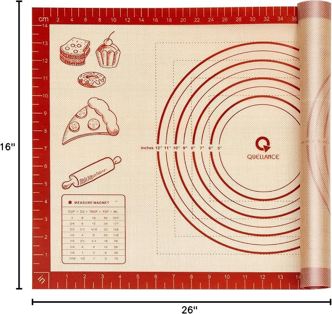 Silicone Baking Pastry Dough Mat - 26x16Inch Extra Large Cookie Bread Rolling Mats Sheet, Nonstick Kitchen Counter Kneading Board, Thick Reusable Pie Cookies Pizza Fondant Making Matt with Measurement