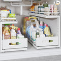 Under Sink Organizer Upgrade To Professional Rails,2-Tier Dual Pull Out Cabinet Storage,Height Adjustable Slide Out Drawers For Bathroom Kitchen,2 Pack-21"Dx12.8"-16.9"H,White