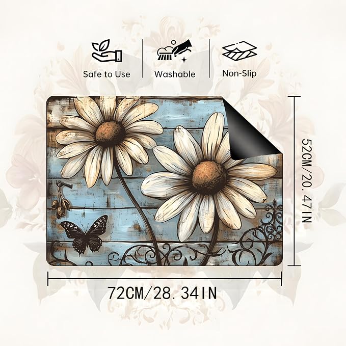 Daisy Stove Cover 28.3 x 20.5 Inches, Farmhouse Stove Top Protector, Heat Resistant Non Slip Glass Electric Stove Cover Board, Rustic Floral Kitchen Decor Mat (White sunflower)
